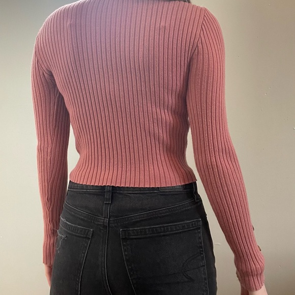 Love tree blush pink ribbed long sleeve crop top - Picture 3 of 3